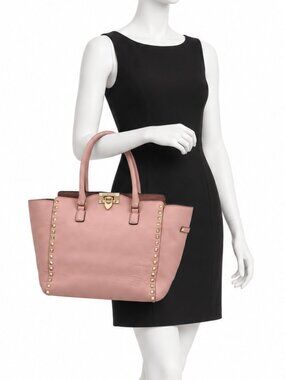 Valentino Garavani Rockstud Pink Leather Tote Bag Top Handle